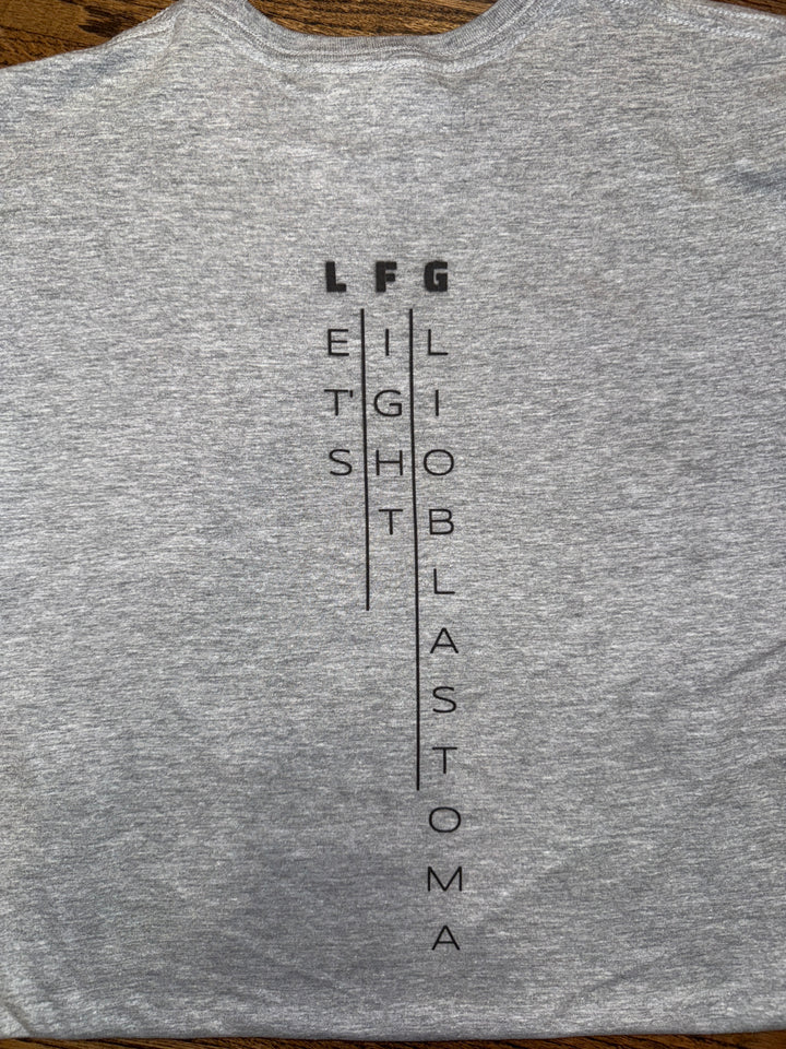 Gray t-shirt with LFG text design on the back