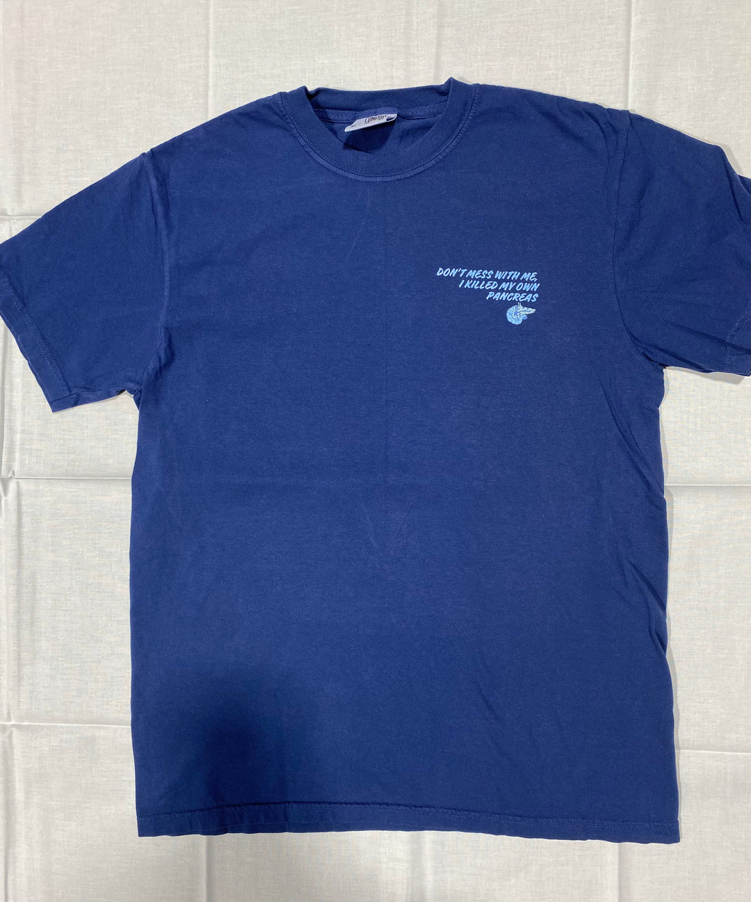 Front of navy Ladyspinedoc Diabetes Awareness Tee - Don’t Mess With Me Pancreas Design